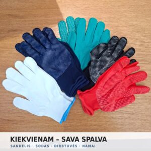 Riven Supply megztos nailoninės pirštinės su PVC taškeliais, įvairių spalvų, 10 porų - Image 2