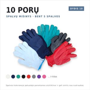 Riven Supply megztos nailoninės pirštinės su PVC taškeliais, įvairių spalvų, 10 porų - Image 4