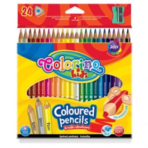 Spalvoti pieštukai Colorino Kids trikampiai 24 spalvų, su drožtuku