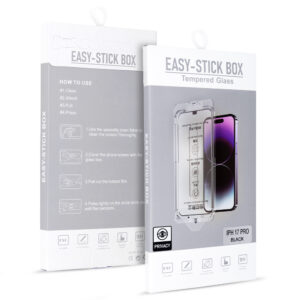 Grūdintas stiklas Full Glue Privacy Easy-Stick Box, skirtas iPhone 17 PRO, JUODAS