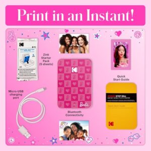 Barbie x Kodak STEP Slim Momentinis mobilus nuotraukų spausdintuvas Colour ZINK 2x3'' 1ppm, BT, Pink - Image 3