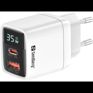 SANDBERG 2in1 Charger 1xUSB-C 1xUSB Įkroviklis | White, 35W - Image 1